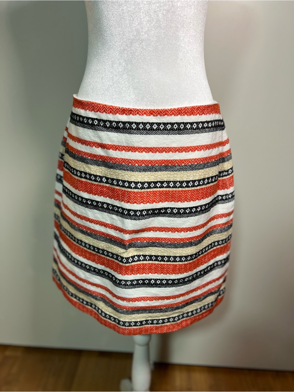 LOFT Striped Orange, Black & Cream Knit Mini Skirt